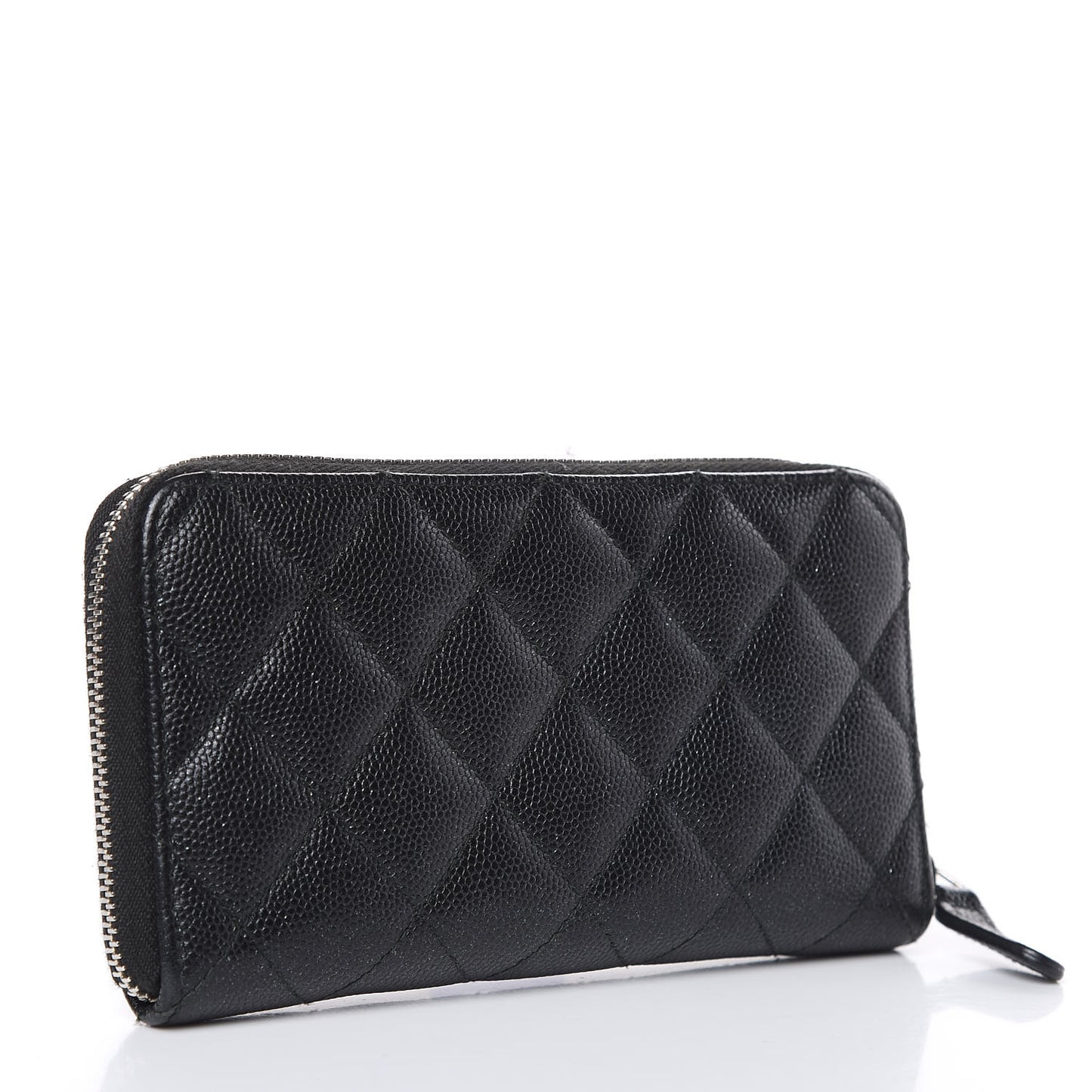 Metallic Caviar Quilted Medium Zip Around Wallet Black