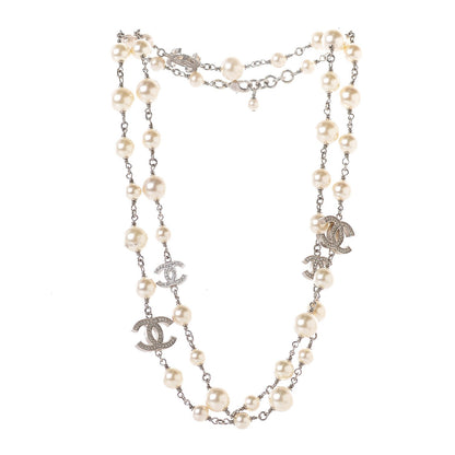 Chanel Crystal Pearl CC Long Necklace Silver 3 of 4