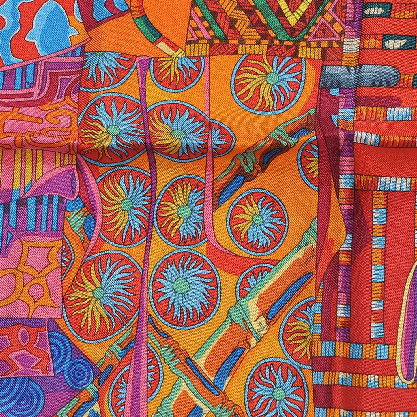 Silk Voyage En Etoffes Scarf 90 Orange Violet Jaune