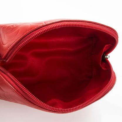 Chanel Lambskin Camellia Embossed Cosmetic Case Red 5 of 7