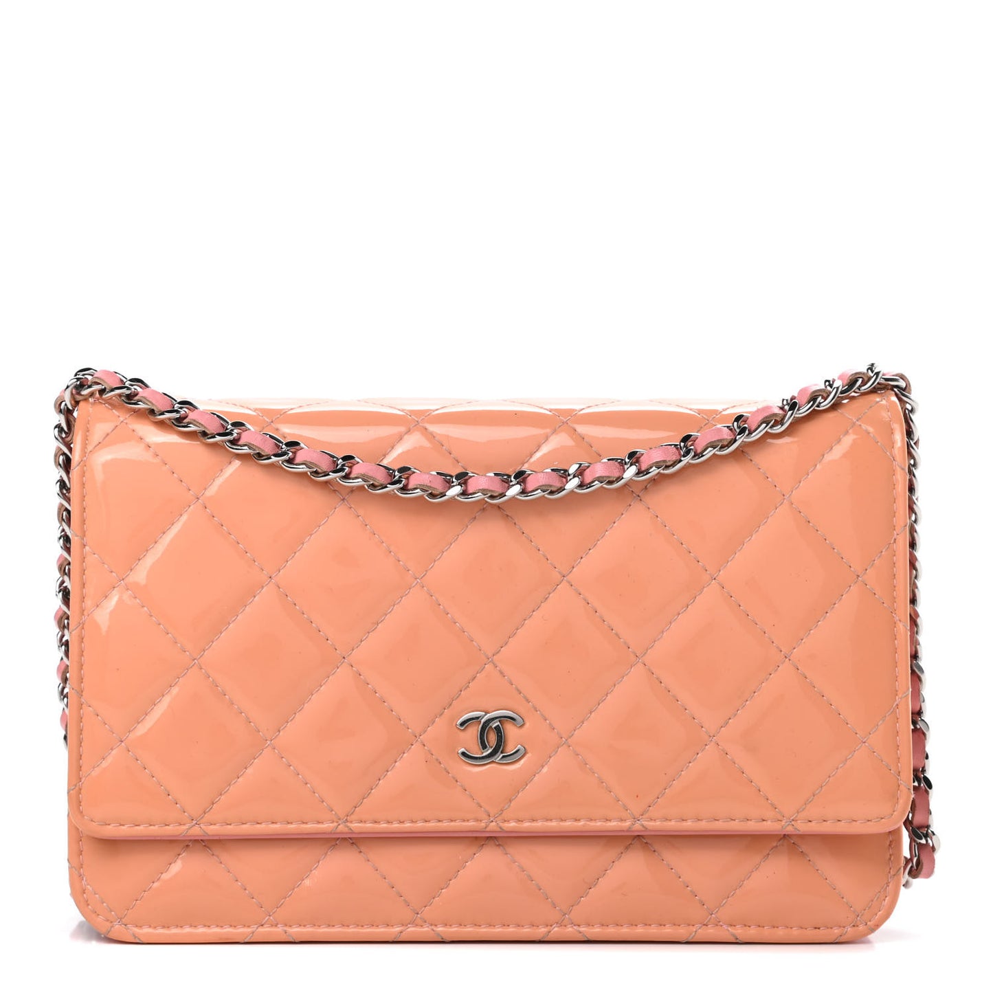 Patent Quilted Wallet On Chain WOC Coral