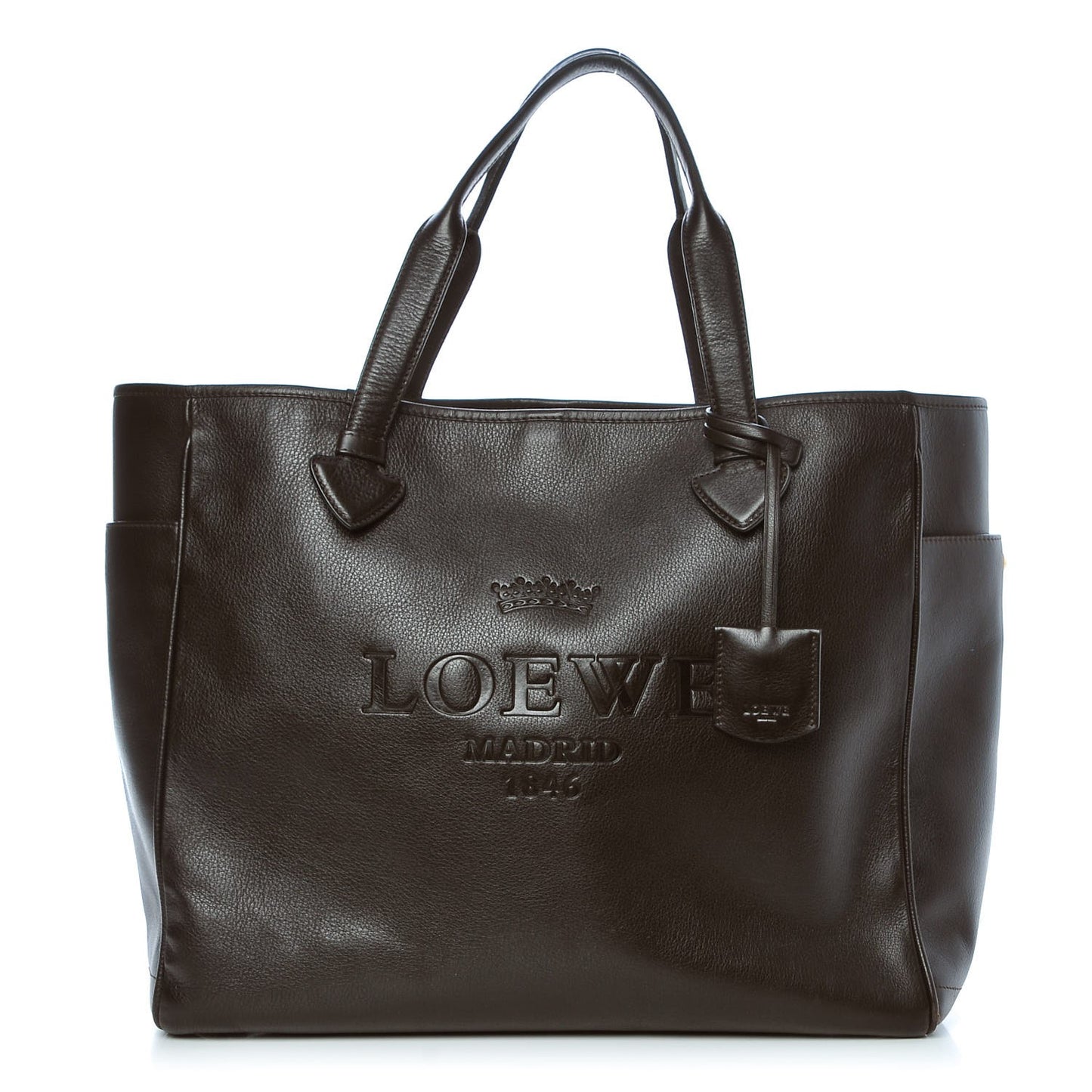 Calfskin Embossed Logo Shopper Tote Brown