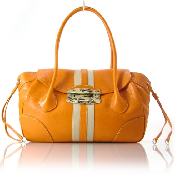 Prada Vitello Daino Lizard Flap Large Tote Orange 1 of 11