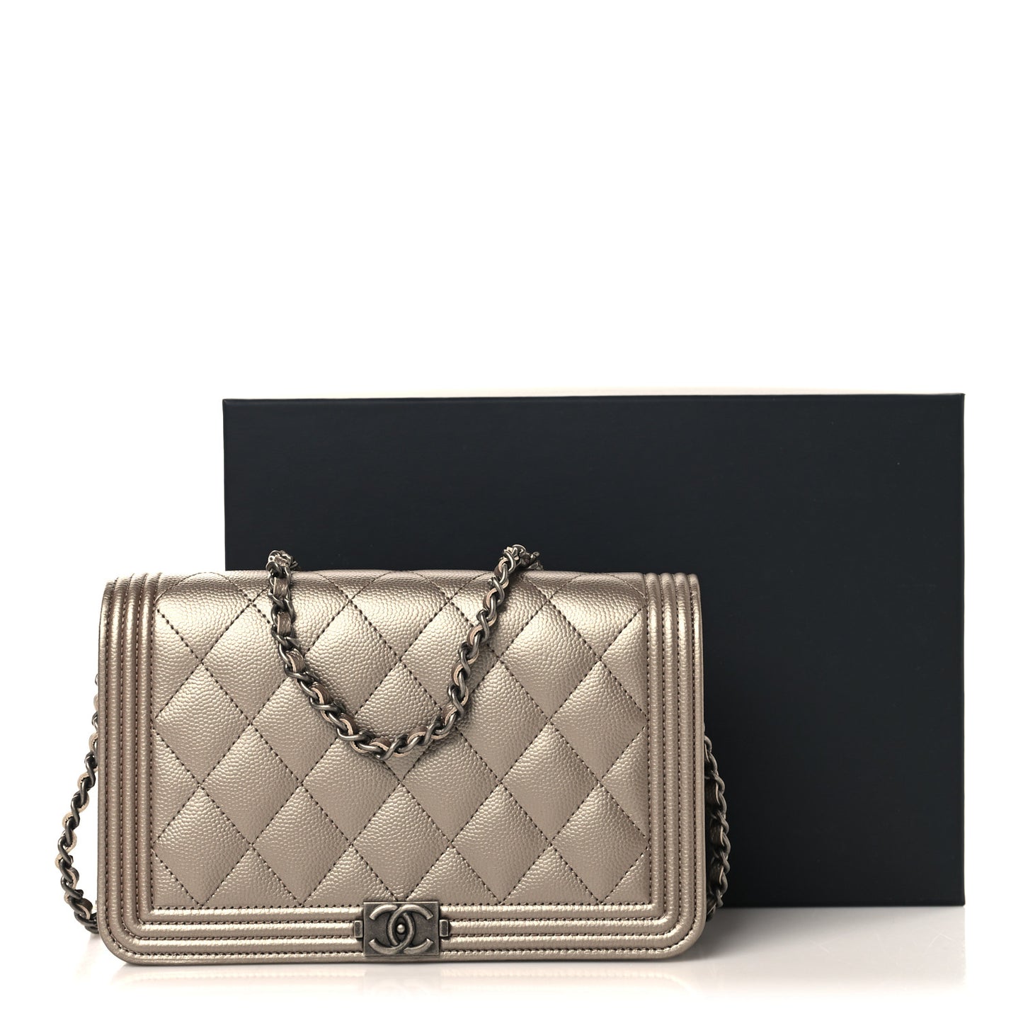 Metallic Caviar Quilted Boy Wallet On Chain WOC Copper