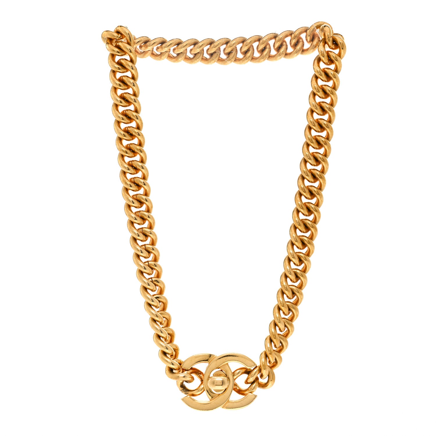 Chanel Chain Link CC Turn Lock Choker Necklace Gold Gold 3 of 6
