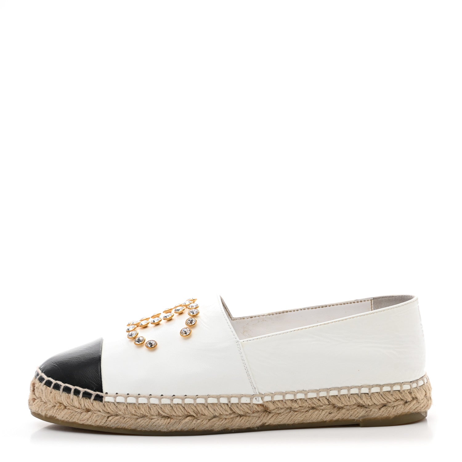 Chanel Patent Calfskin Crystal CC Espadrilles 39 White Black 1 of 10