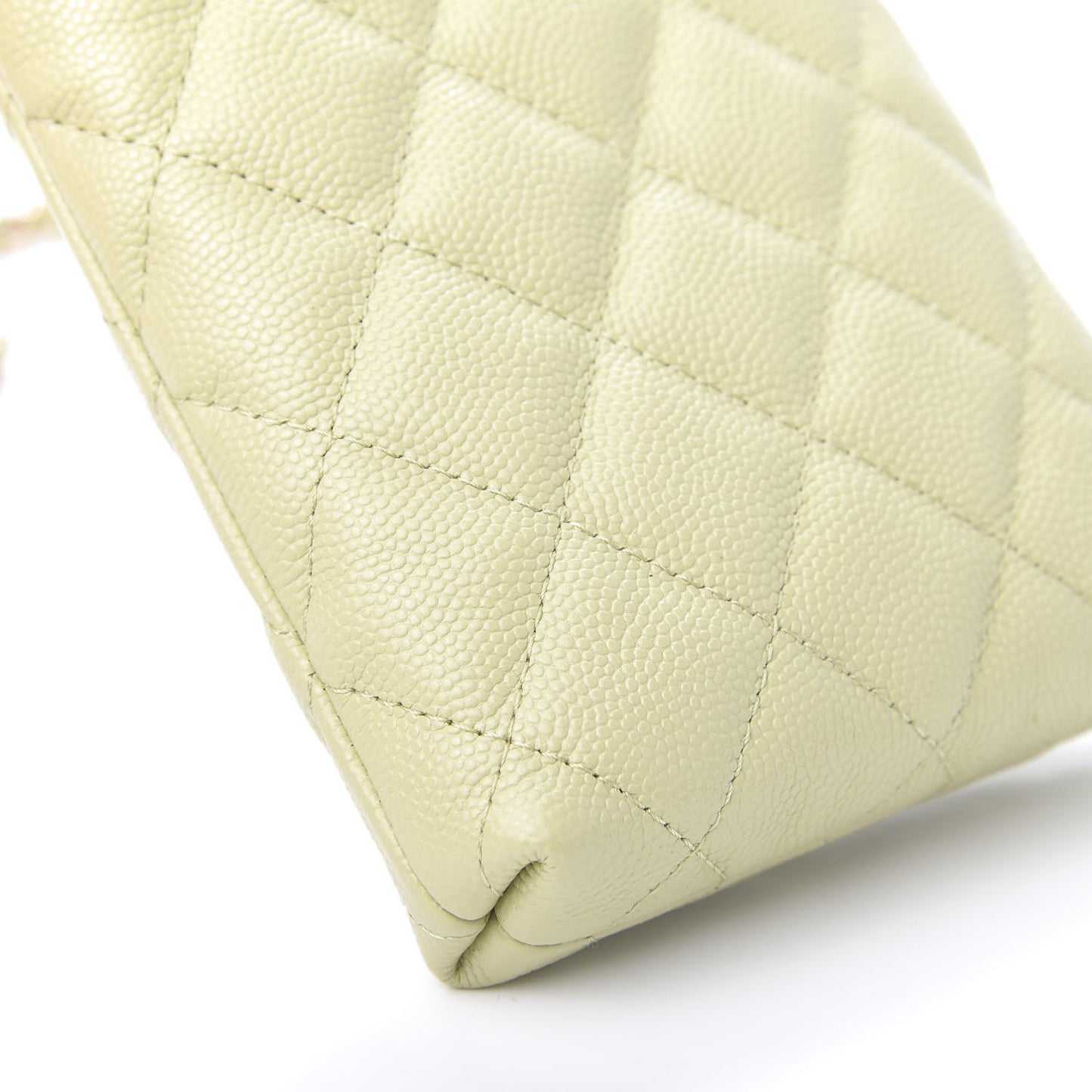 Caviar Quilted French New Wave Phone Holder With Chain Light Green