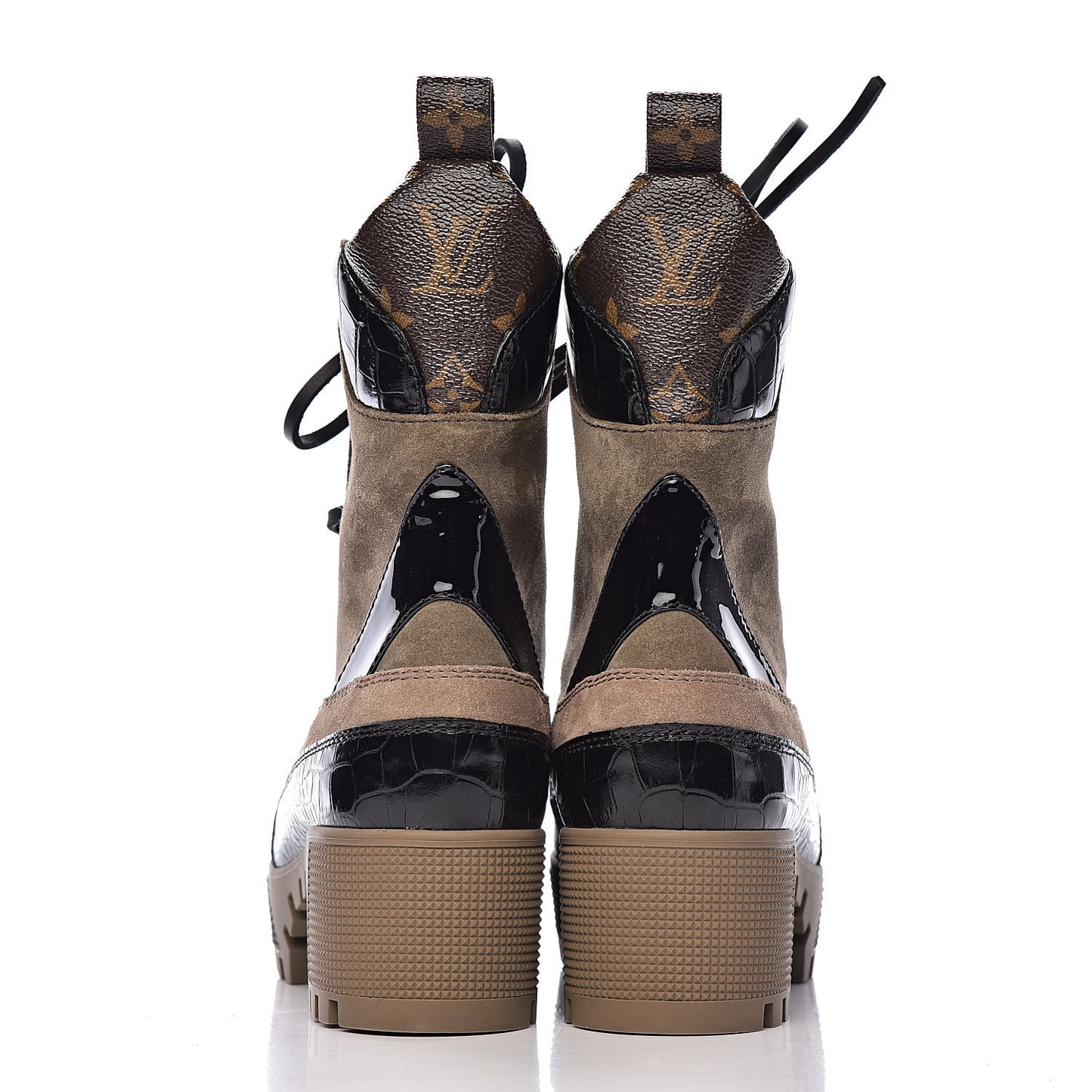Suede Calfskin Monogram Laureate Platform Desert Boots 35.5 Taupe