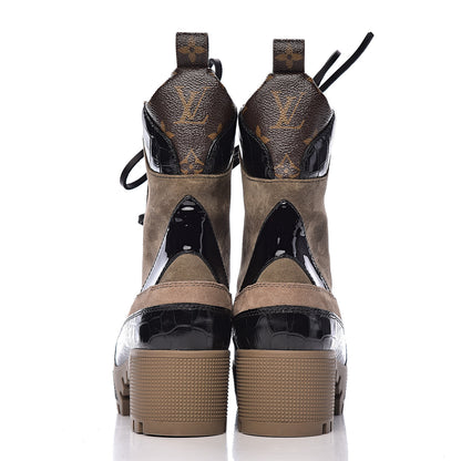 Louis Vuitton Suede Calfskin Monogram Laureate Platform Desert Boots 35.5 Taupe 8 of 9