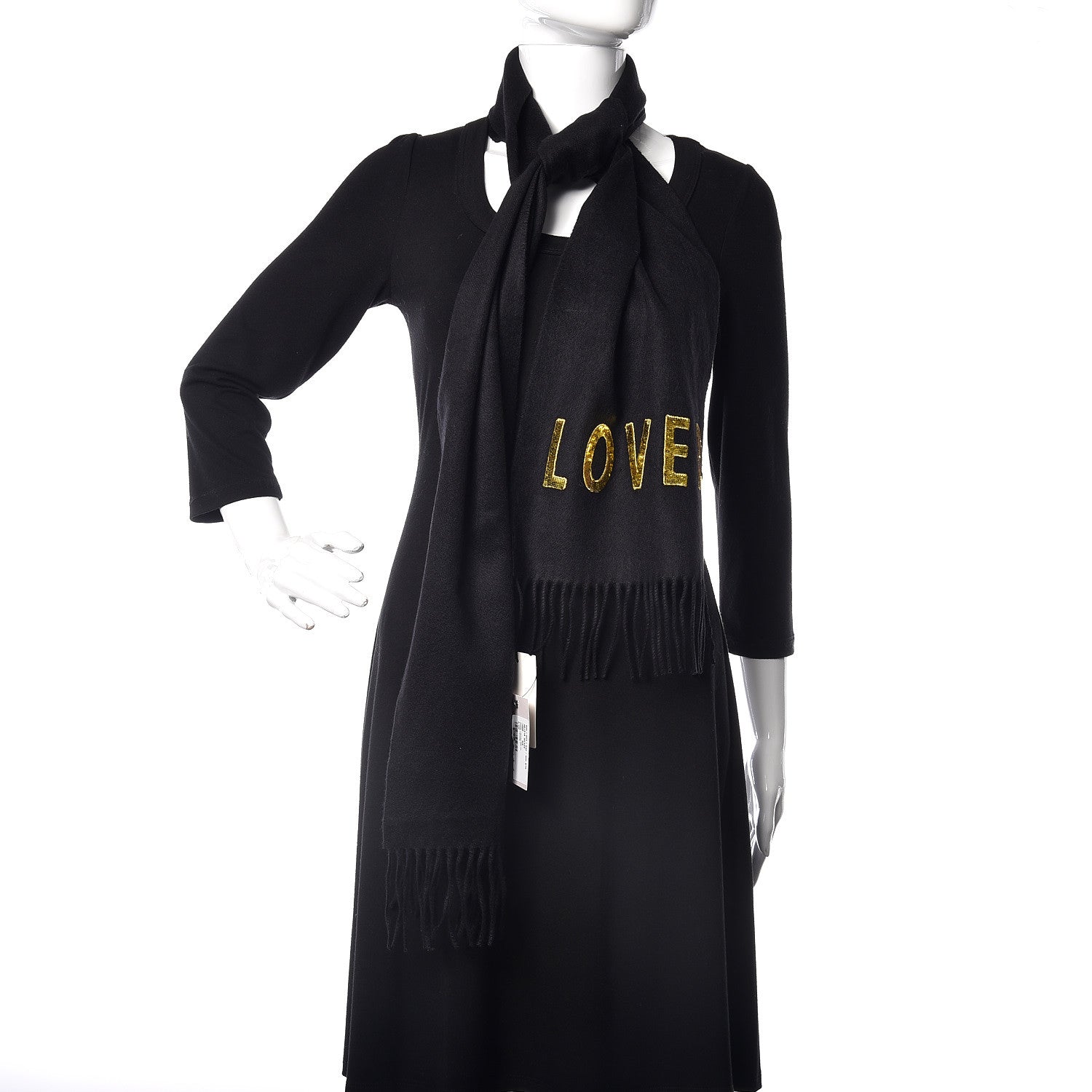 Gucci Silk Cashmere Sequins Lovesh Scarf Black 2 of 6
