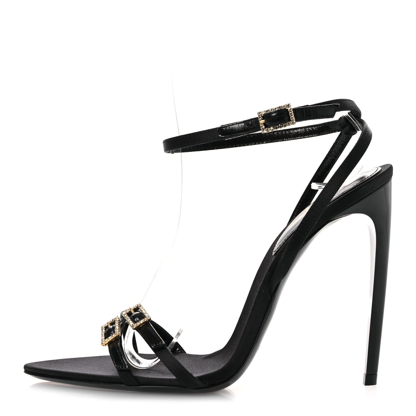 Calfskin Satin Crystal Gippy 110 Sandals 36 Black