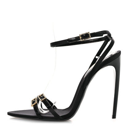 Saint Laurent Calfskin Satin Crystal Gippy 110 Sandals 36 Black 1 of 12