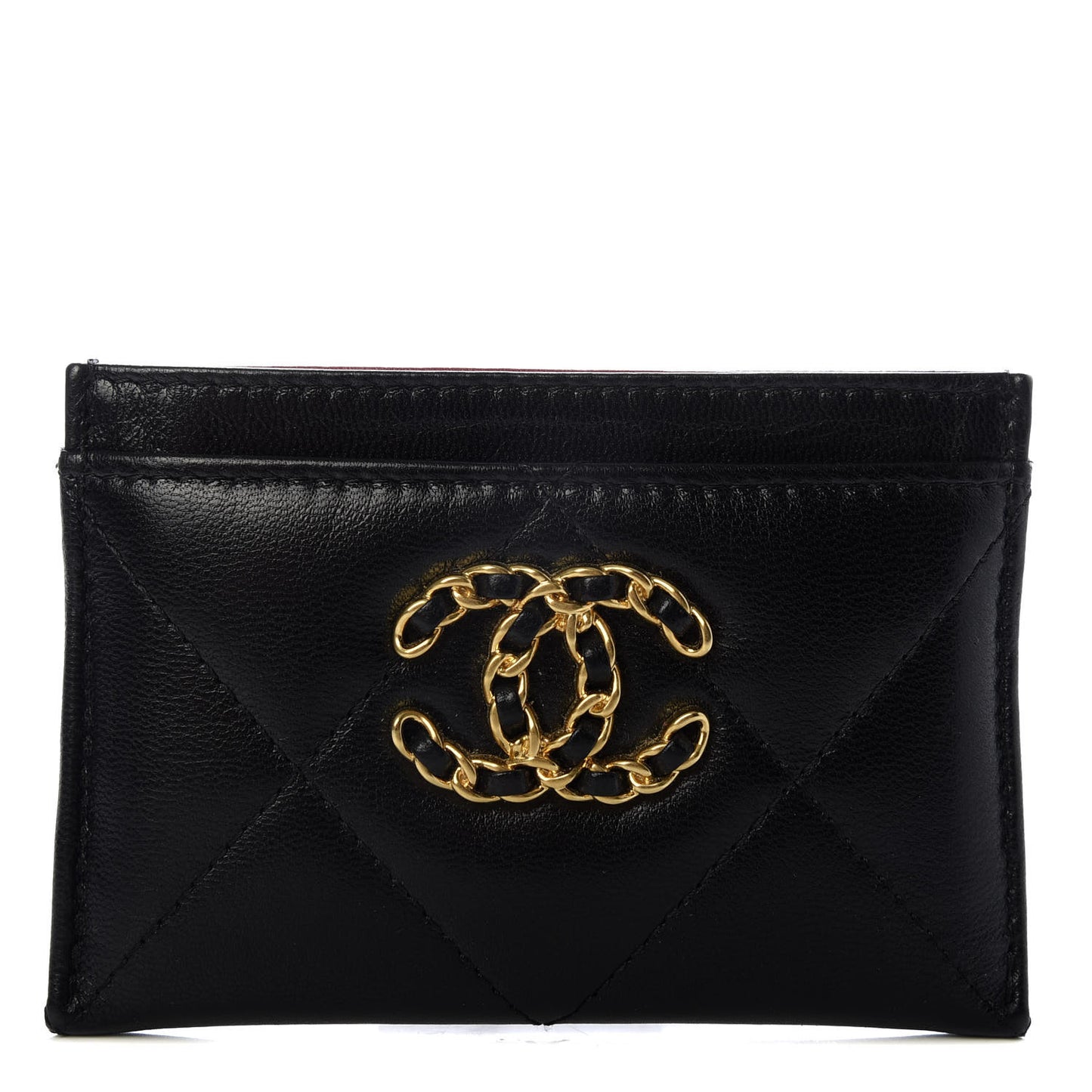 Goatskin Quilted 19 Card Holder Black