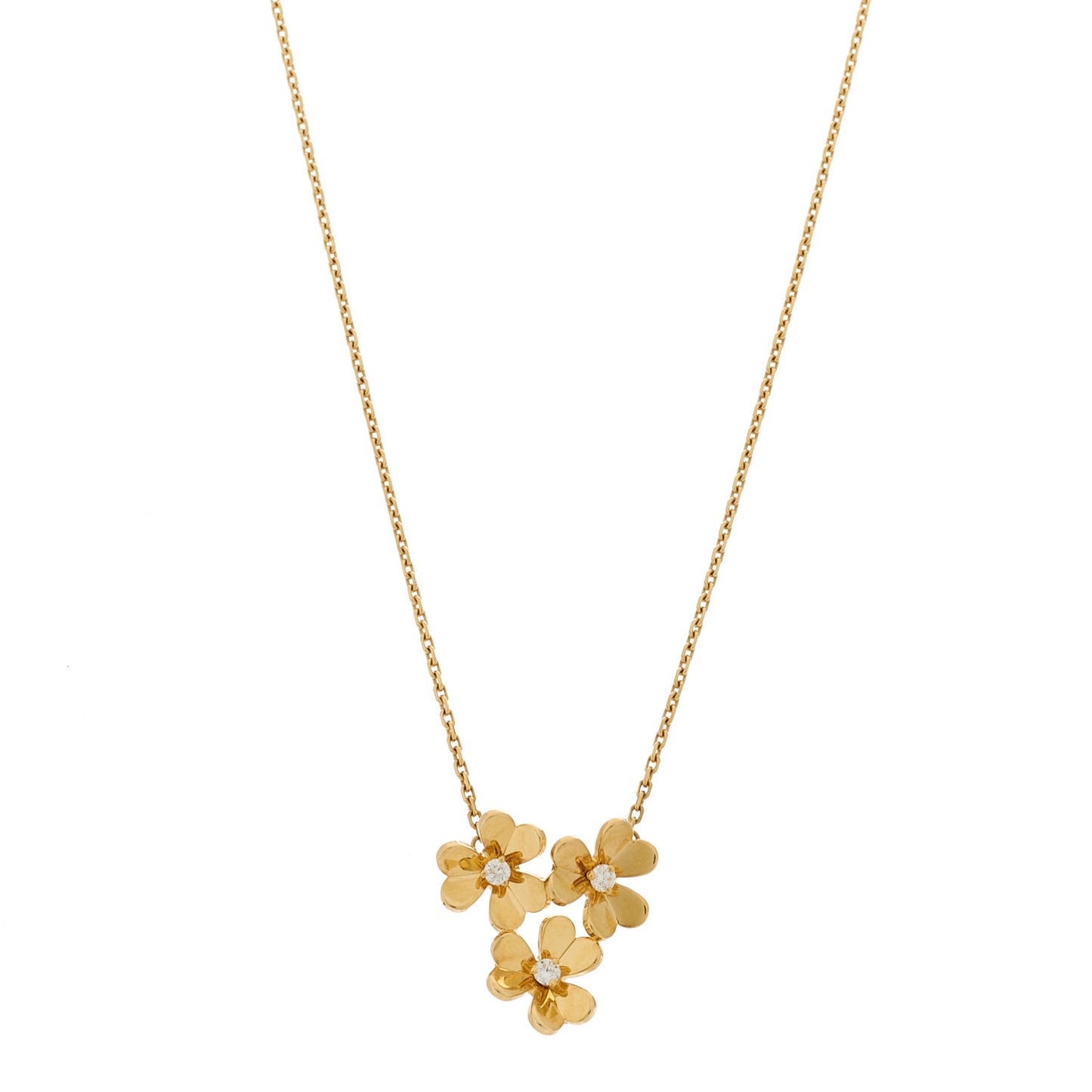 18K Yellow Gold Diamond Mini Frivole 3 Flowers Pendant Necklace