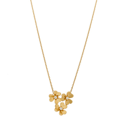Van Cleef & Arpels 18K Yellow Gold Diamond Mini Frivole 3 Flowers Pendant Necklace 1 of 5