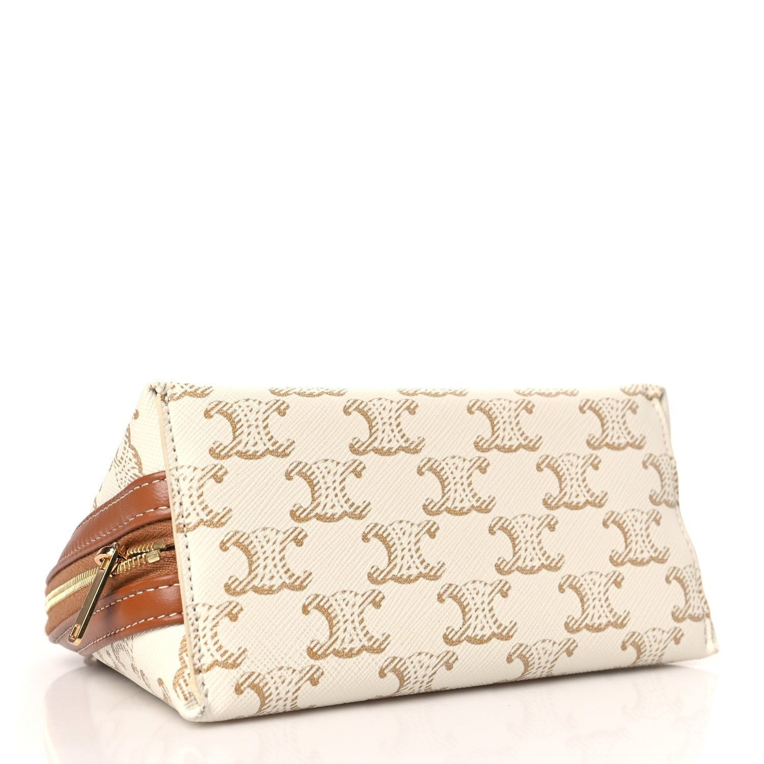 Celine Lambskin Triomphe Canvas Clutch With Chain White Tan 4 of 8