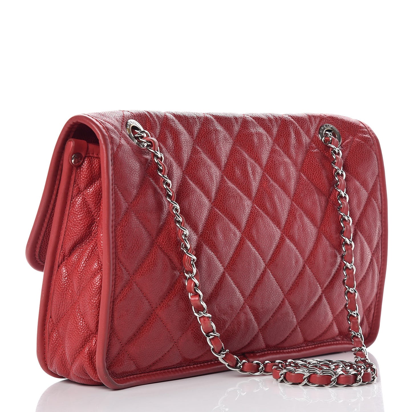 Caviar Quilted Large French Riviera Flap Red