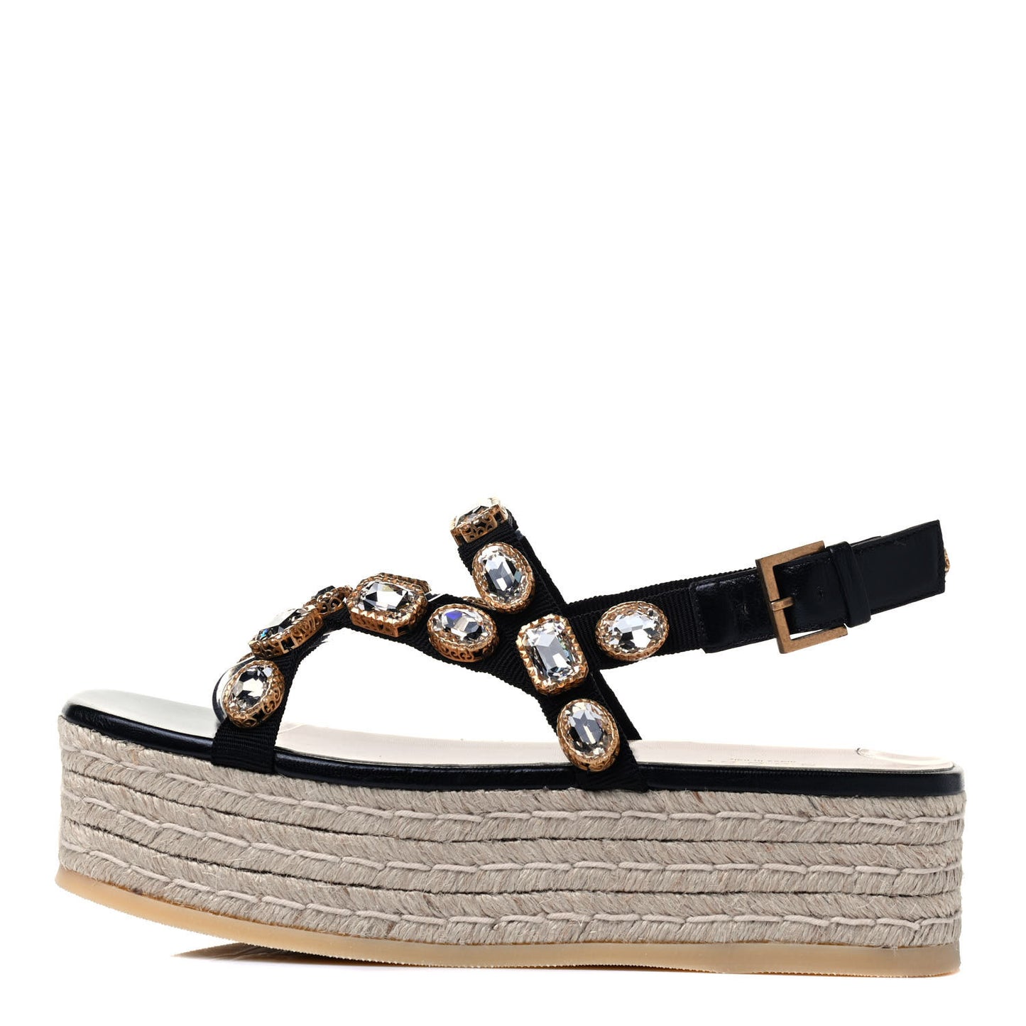 Grosgrain Crystal Perta Espadrille Platform Sandals 37 Black