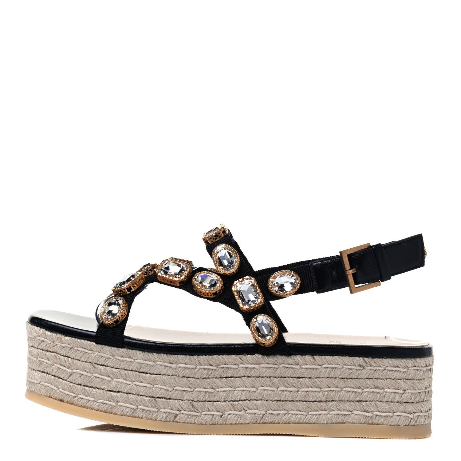 Gucci Grosgrain Crystal Perta Espadrille Platform Sandals 37 Black 1 of 8