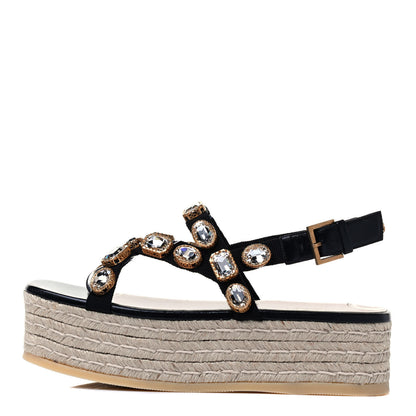 Gucci Grosgrain Crystal Perta Espadrille Platform Sandals 37 Black 1 of 8