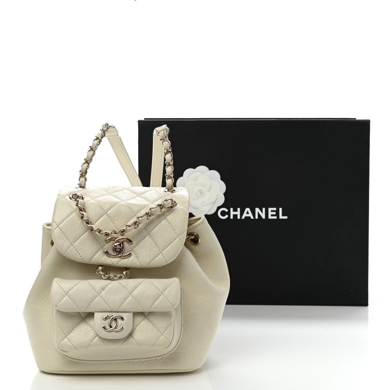 Chanel Glazed Aged Calfskin Quilted Small Duma Drawstring Backpack White 11 of 11