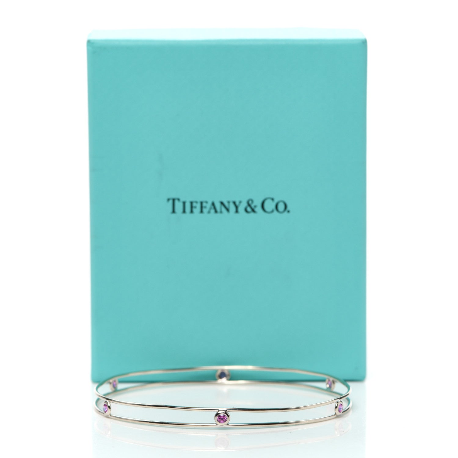 Tiffany 18K White Gold Pink Sapphire Elsa Peretti Sapphire By The Yard Bangle Bracelet 5 of 5