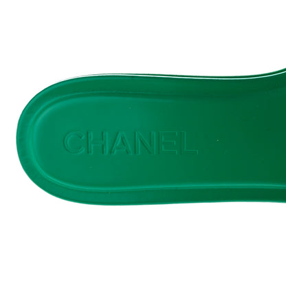 Chanel Calfskin Patent Calfskin Logo Mules 40 Green White 7 of 11