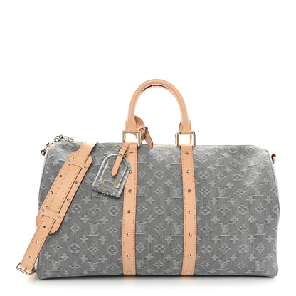 Louis Vuitton Denim Monogram Studded Keepall Bandouliere 45 Cloudy Grey 1 of 8