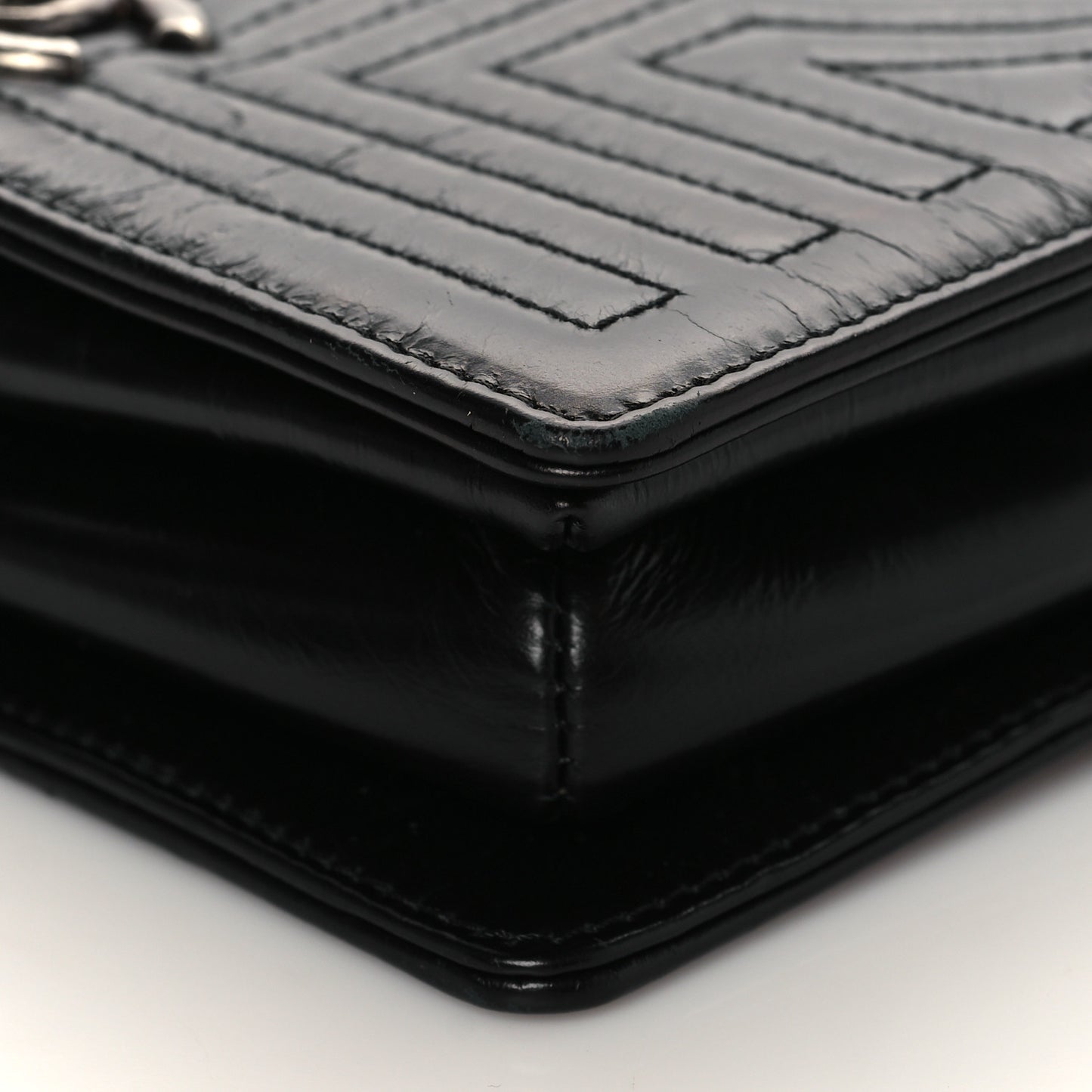 Glazed Calfskin Quilted Small Korean Garden Flap Black