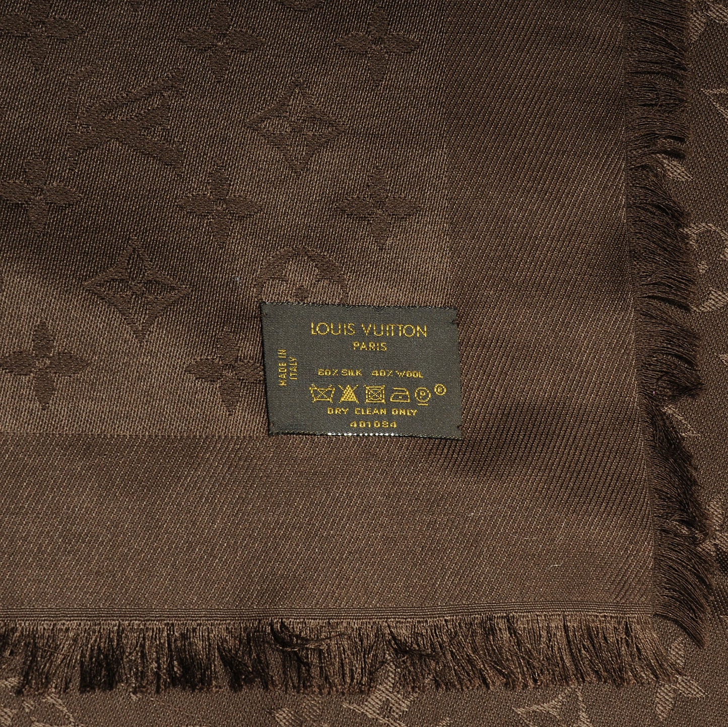 Wool Silk Monogram Shawl Chocolate