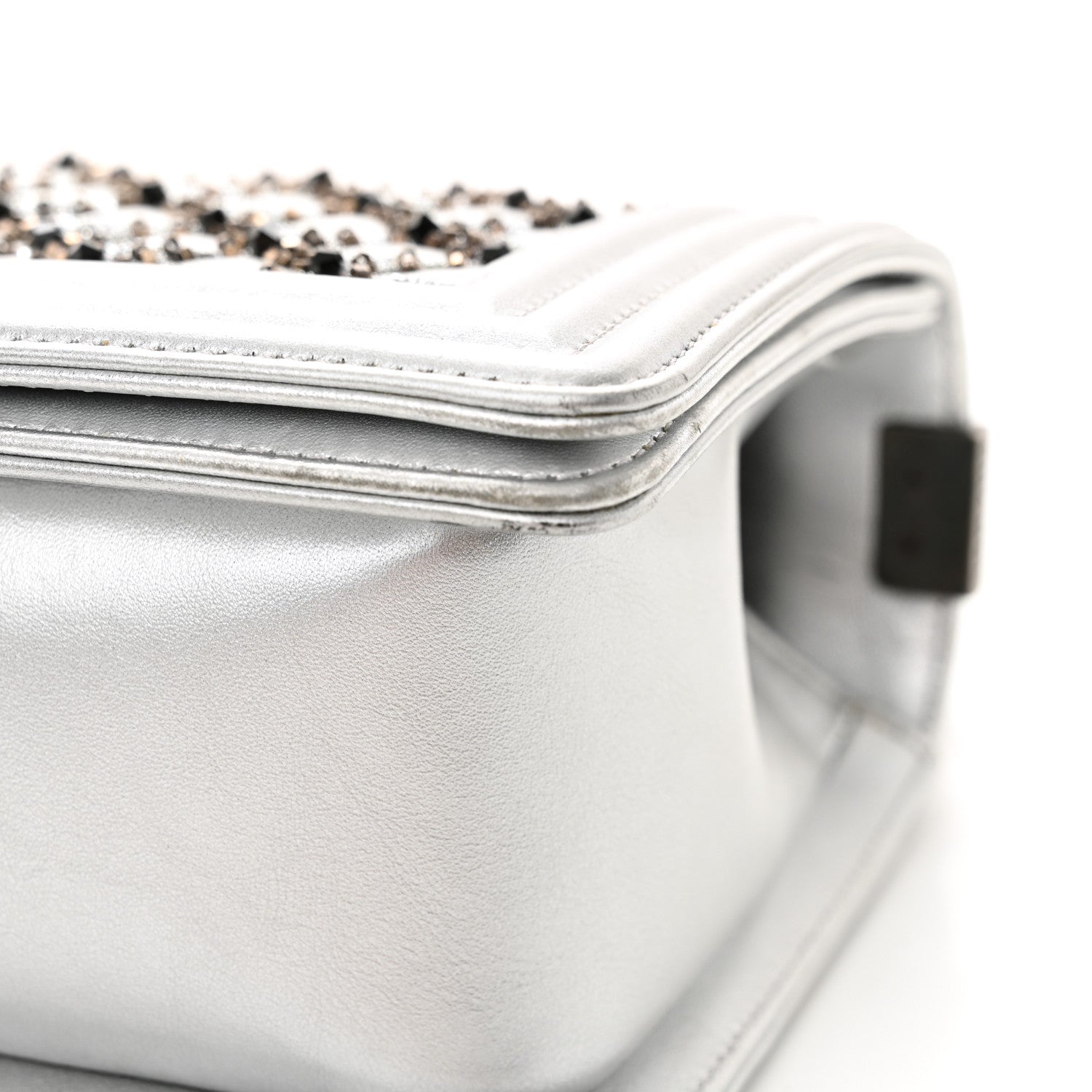 Chanel Metallic Lambskin Embellished Medium Boy Flap Silver 13 of 14