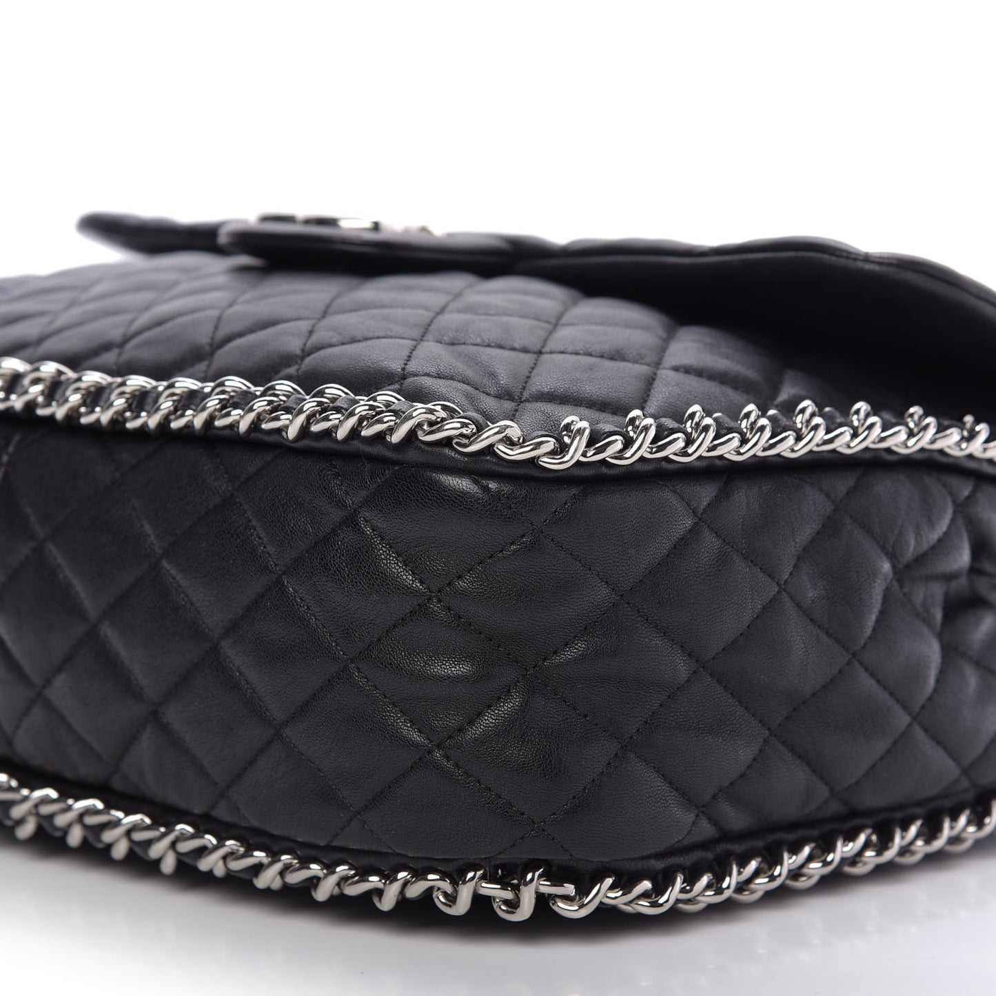 Washed Lambskin Quilted Maxi Chain Around Flap Black
