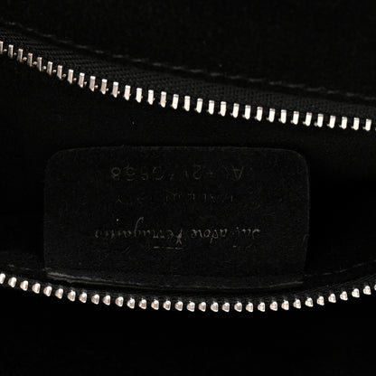 Salvatore Ferragamo Suede Calfskin Studded Crystal Ginny Vara Bow Shoulder Bag Black 6 of 9