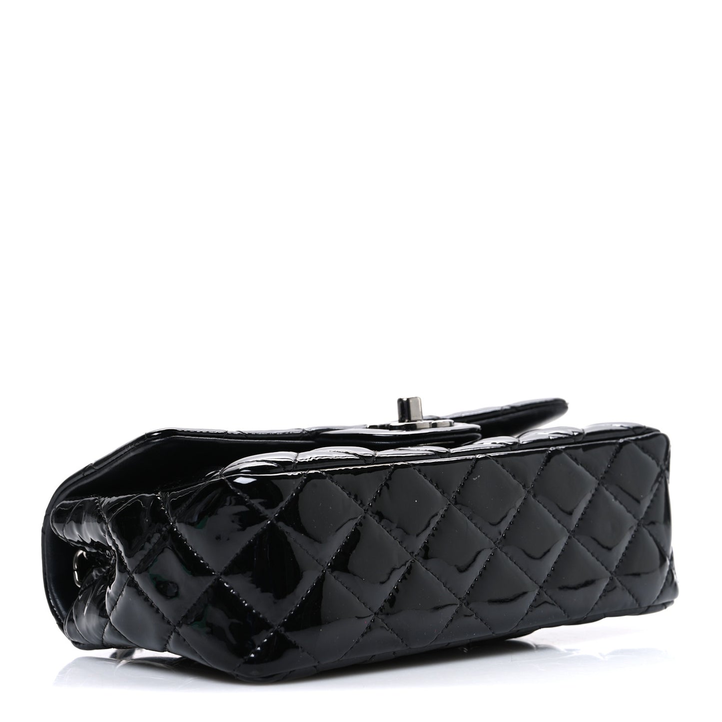 Patent Calfskin Quilted Mini Rectangular Flap Black