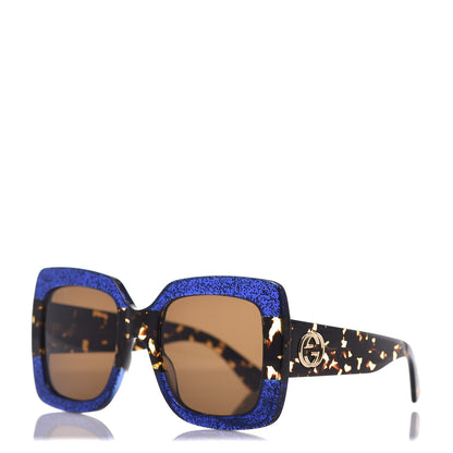 Gucci Square Frame GG0083S Sunglasses Glitter Blue Havana Brown 1 of 8