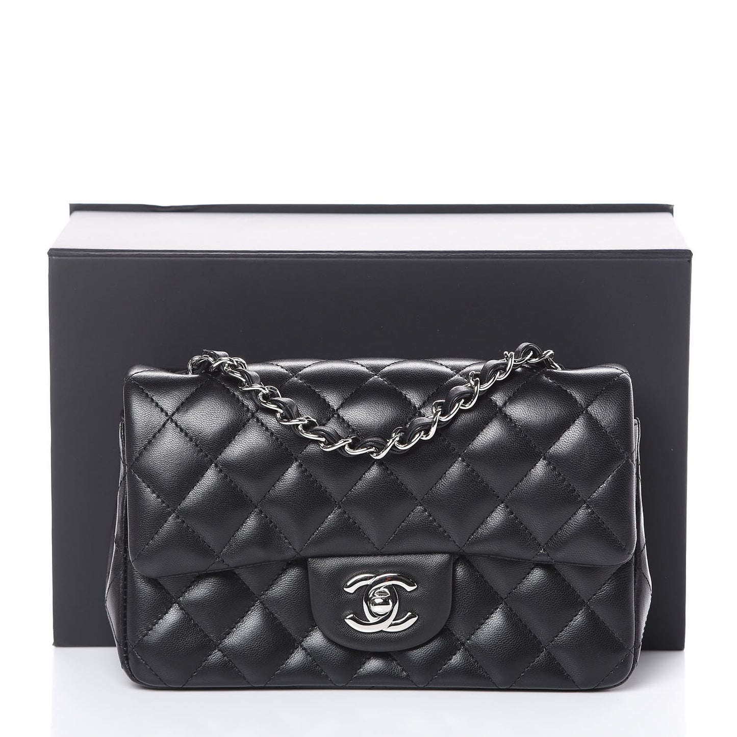Lambskin Quilted Mini Rectangular Flap Black