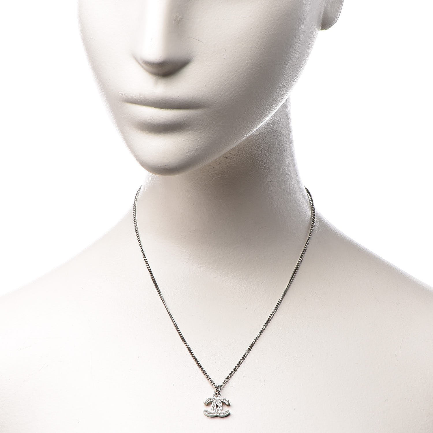 Chanel Crystal Timeless CC Necklace Silver 2 of 6