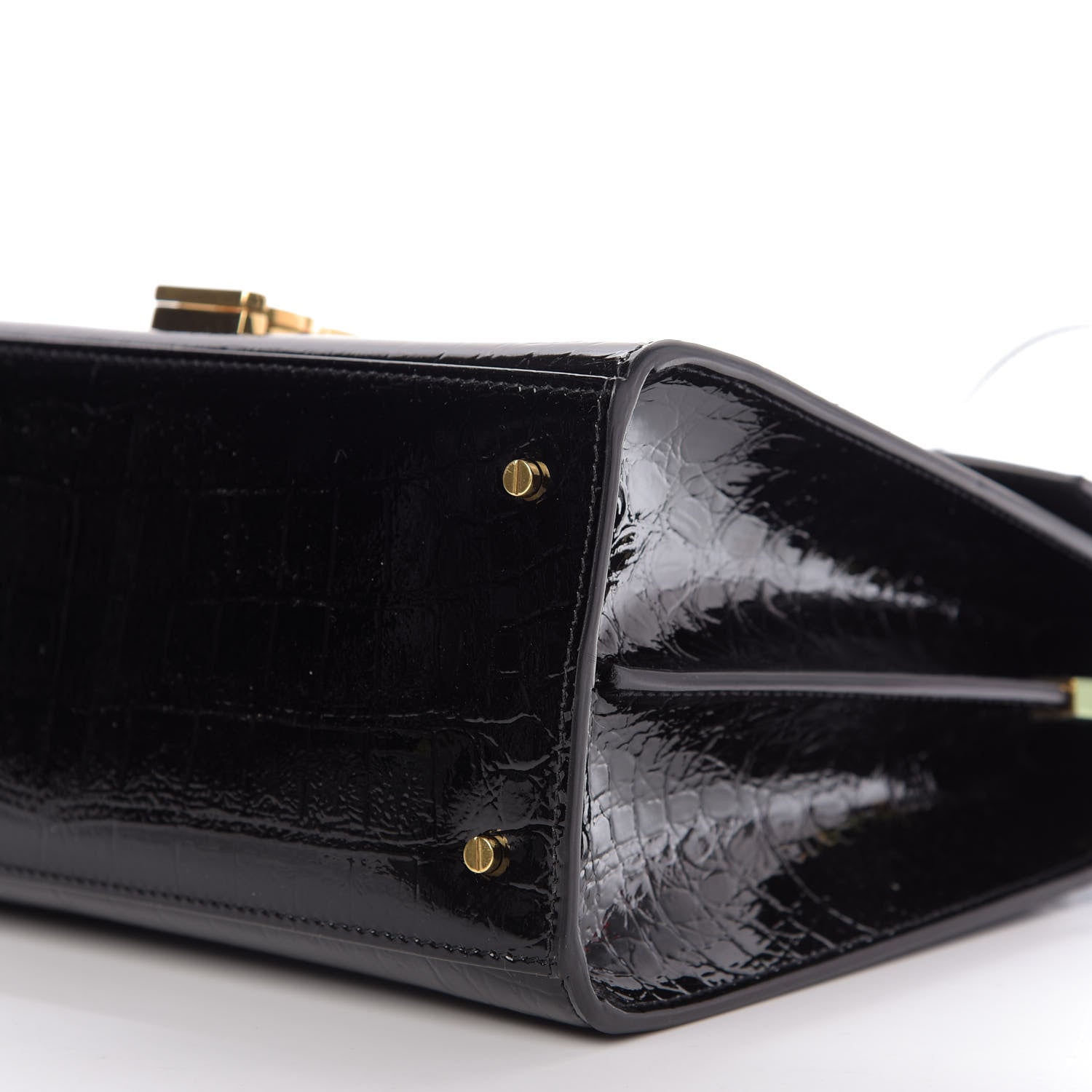 Saint Laurent Patent Crocodile Embossed Medium Classic Monogram Cassandra Top Handle Black 7 of 8