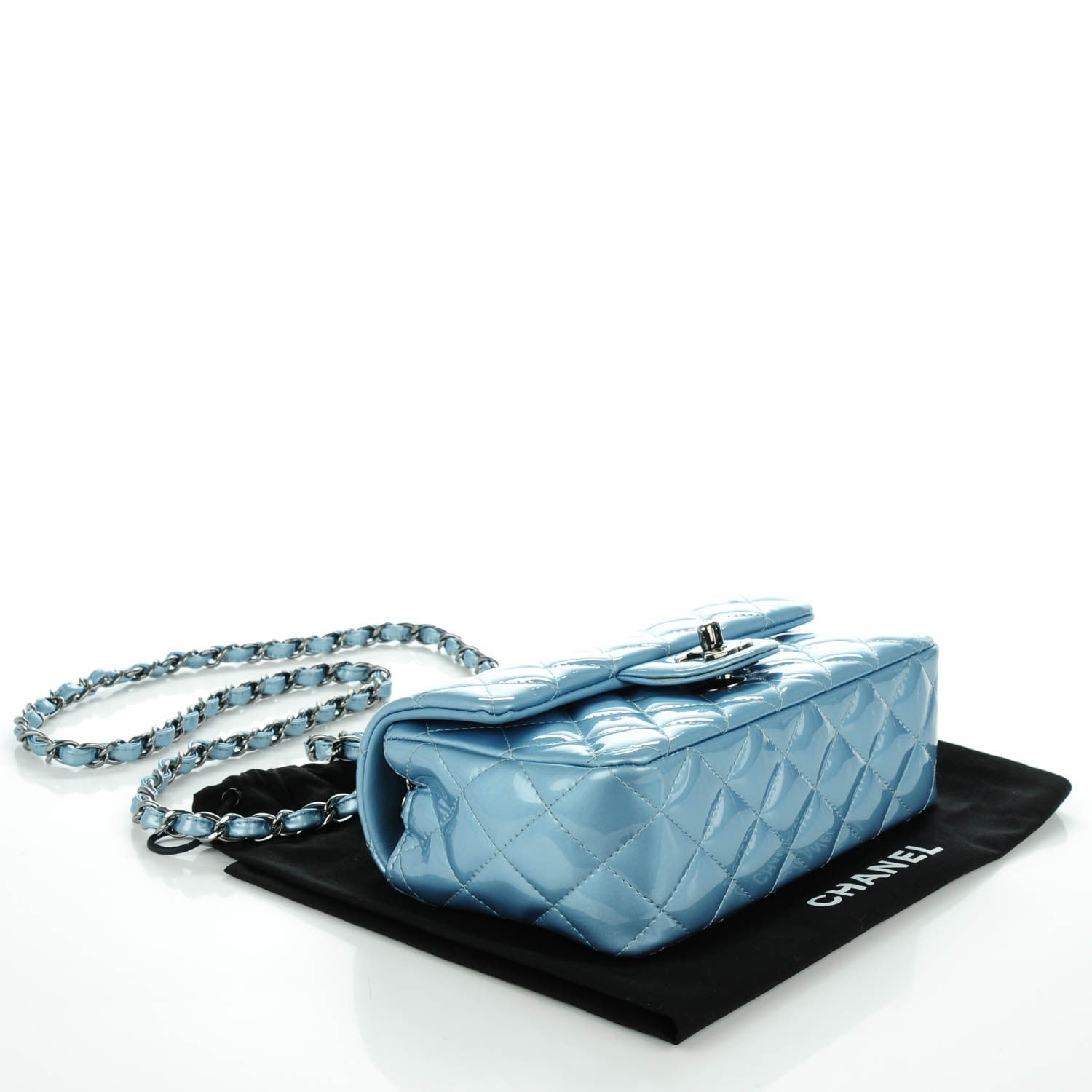 Chanel Patent Calfskin Quilted Mini Rectangular Flap Blue 4 of 8