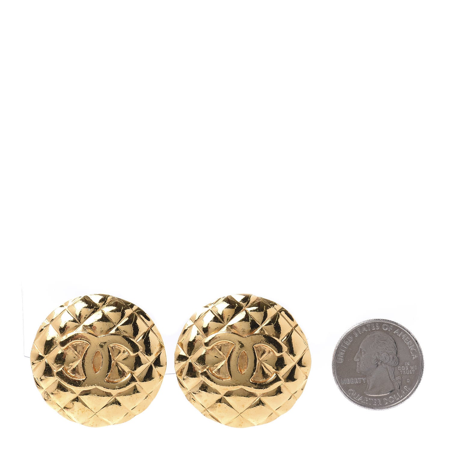 Chanel Metal Quilted CC Round Clip On Earrings Gold 2 of 5