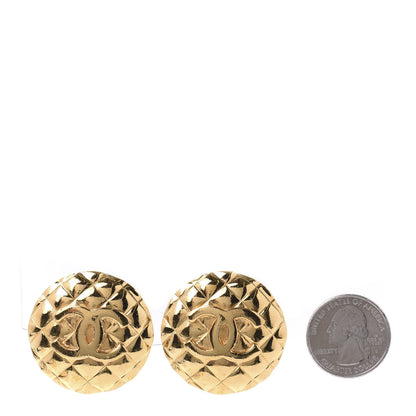 Chanel Metal Quilted CC Round Clip On Earrings Gold 2 of 5