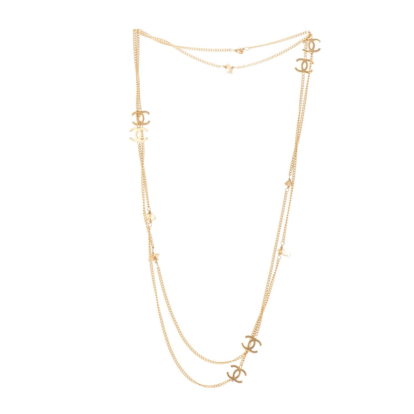 Stone CC Long Chain Necklace Gold