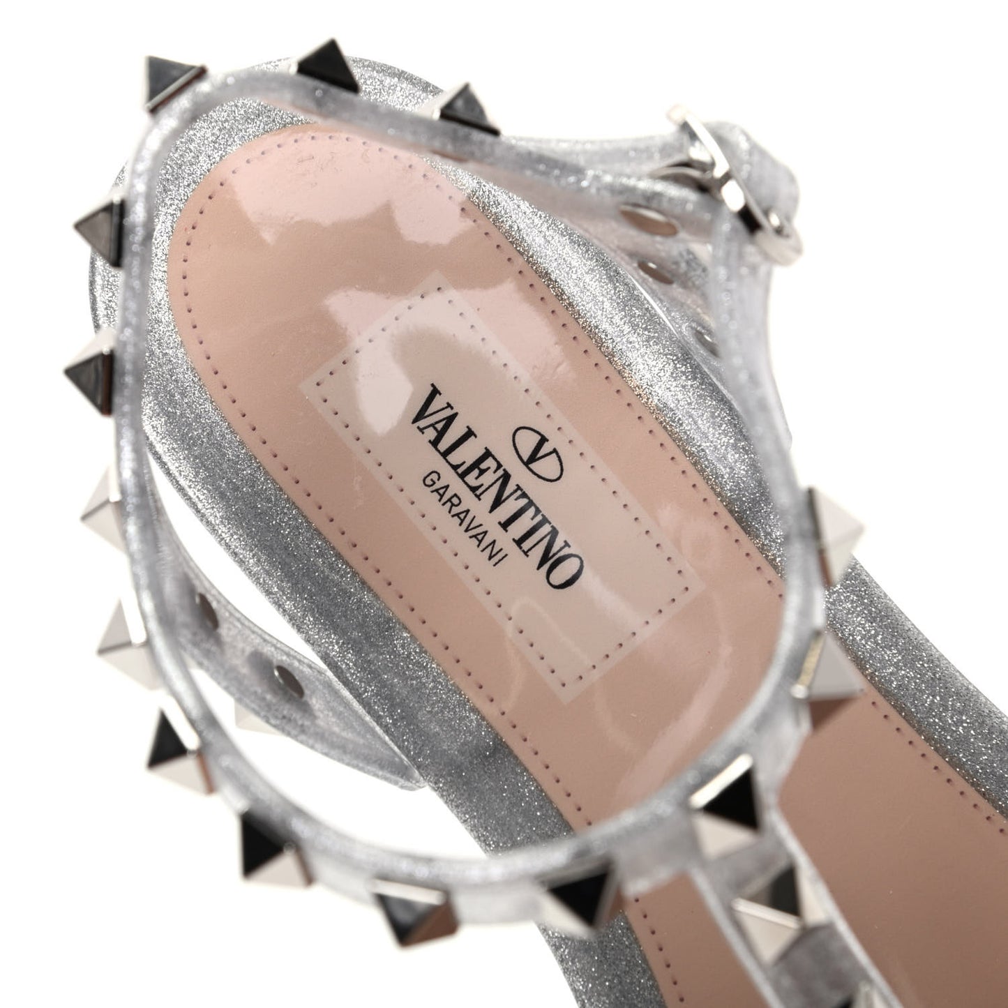 PVC Jelly Glitter Rockstud Caged Sandals 36 Silver