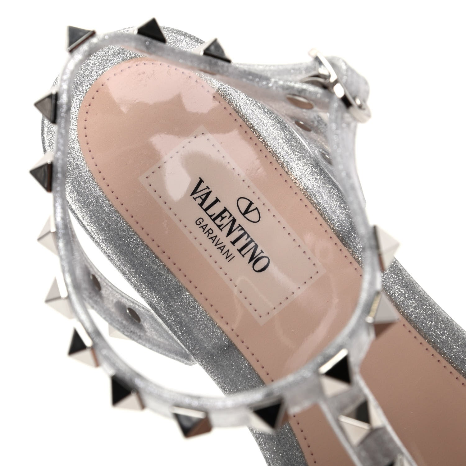 Valentino Garavani PVC Jelly Glitter Rockstud Caged Sandals 36 Silver 8 of 10