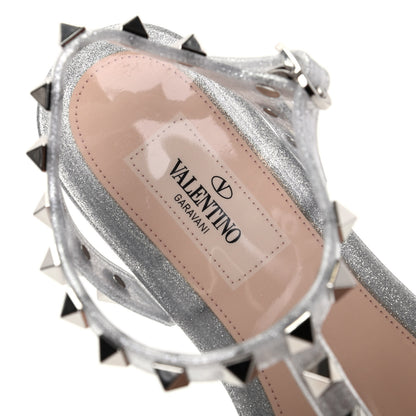 Valentino Garavani PVC Jelly Glitter Rockstud Caged Sandals 36 Silver 8 of 10