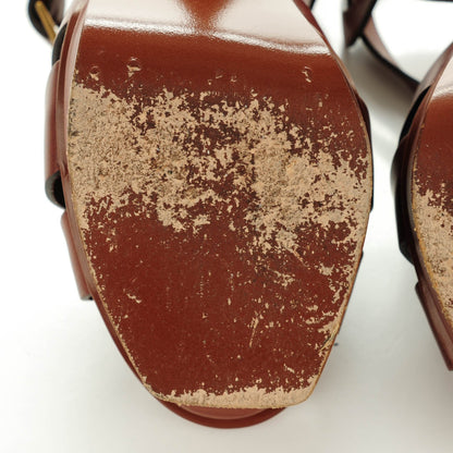 Saint Laurent Calfskin Tribute 105 Platform Sandals 36 Dark Cuoio Paint 4 of 11