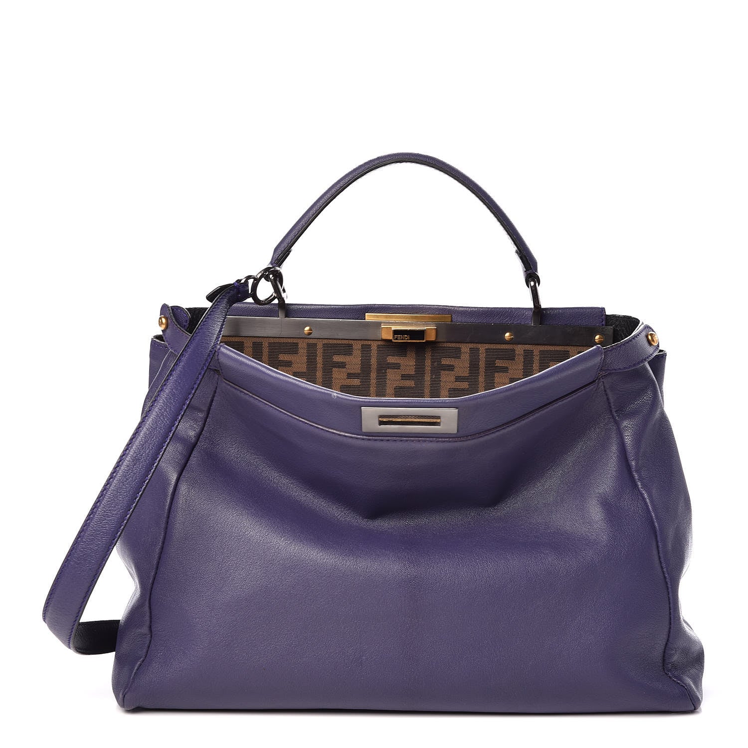 Fendi Goatskin Zucca Large Peekaboo Iconic Satchel Purple 12 of 14