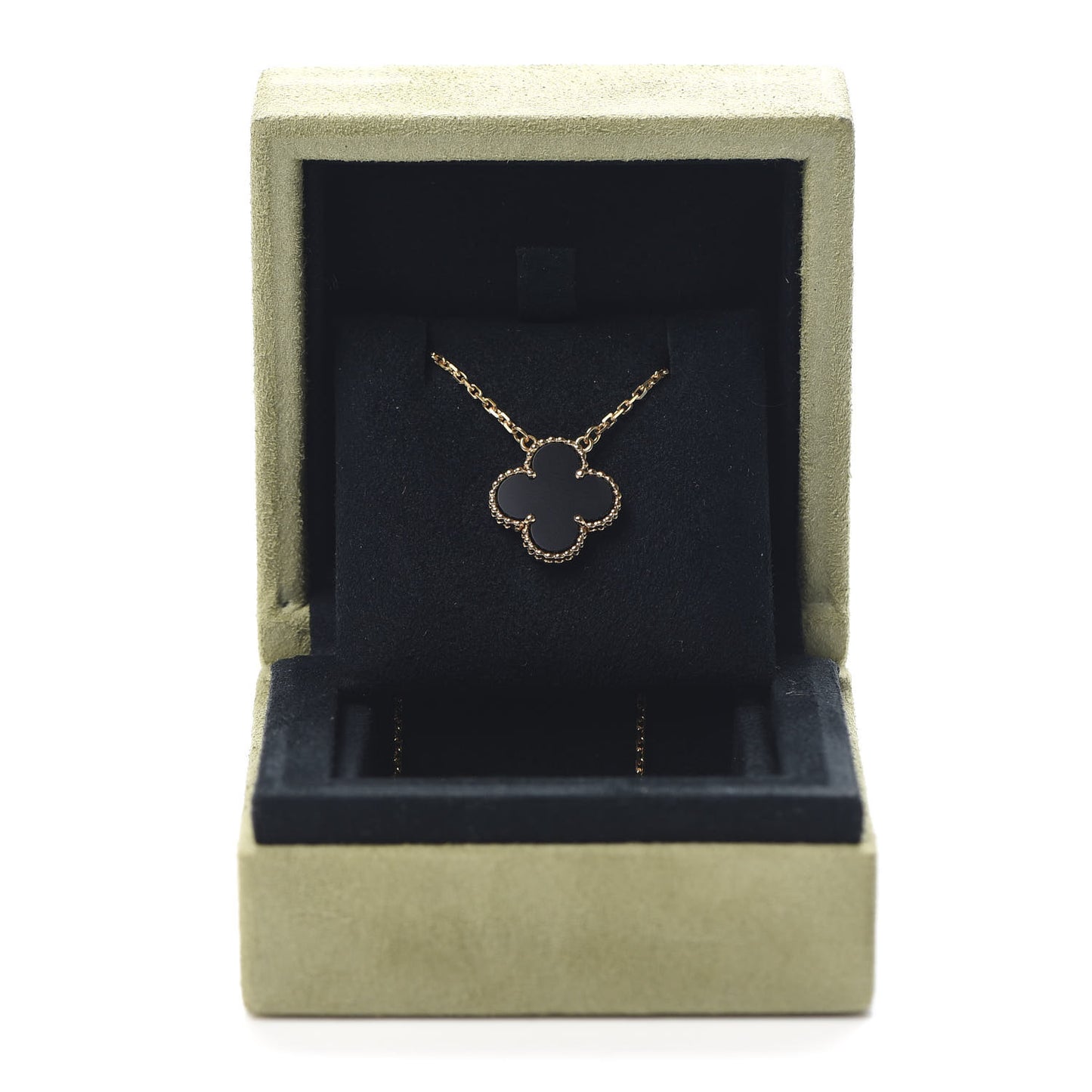 18K Yellow Gold Black Onyx Vintage Alhambra Pendant Necklace