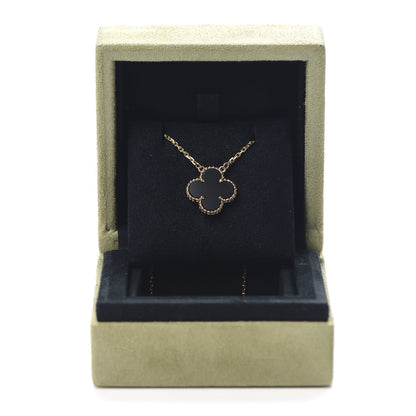 Van Cleef & Arpels 18K Yellow Gold Black Onyx Vintage Alhambra Pendant Necklace 8 of 8