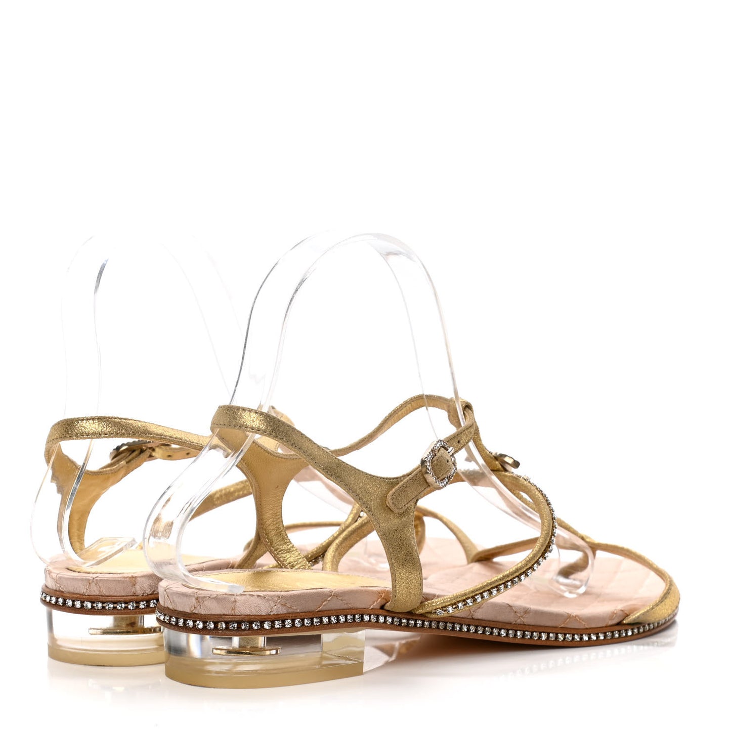 Metallic Calfskin Crystal CC Sandals 40 Gold
